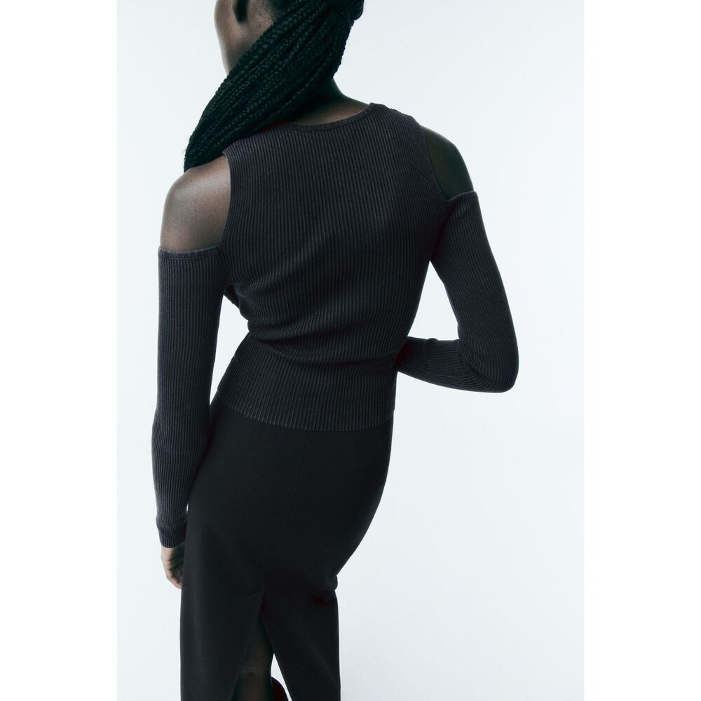 ZARA ACID WASH KNIT CUT-OUT TOP - Picture 4 of 4